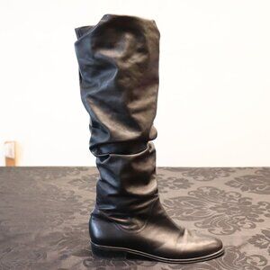 Stuart Weitzman Women's Size 6M Black Tall Boots Slouchy Nappa Leather Flat Boot